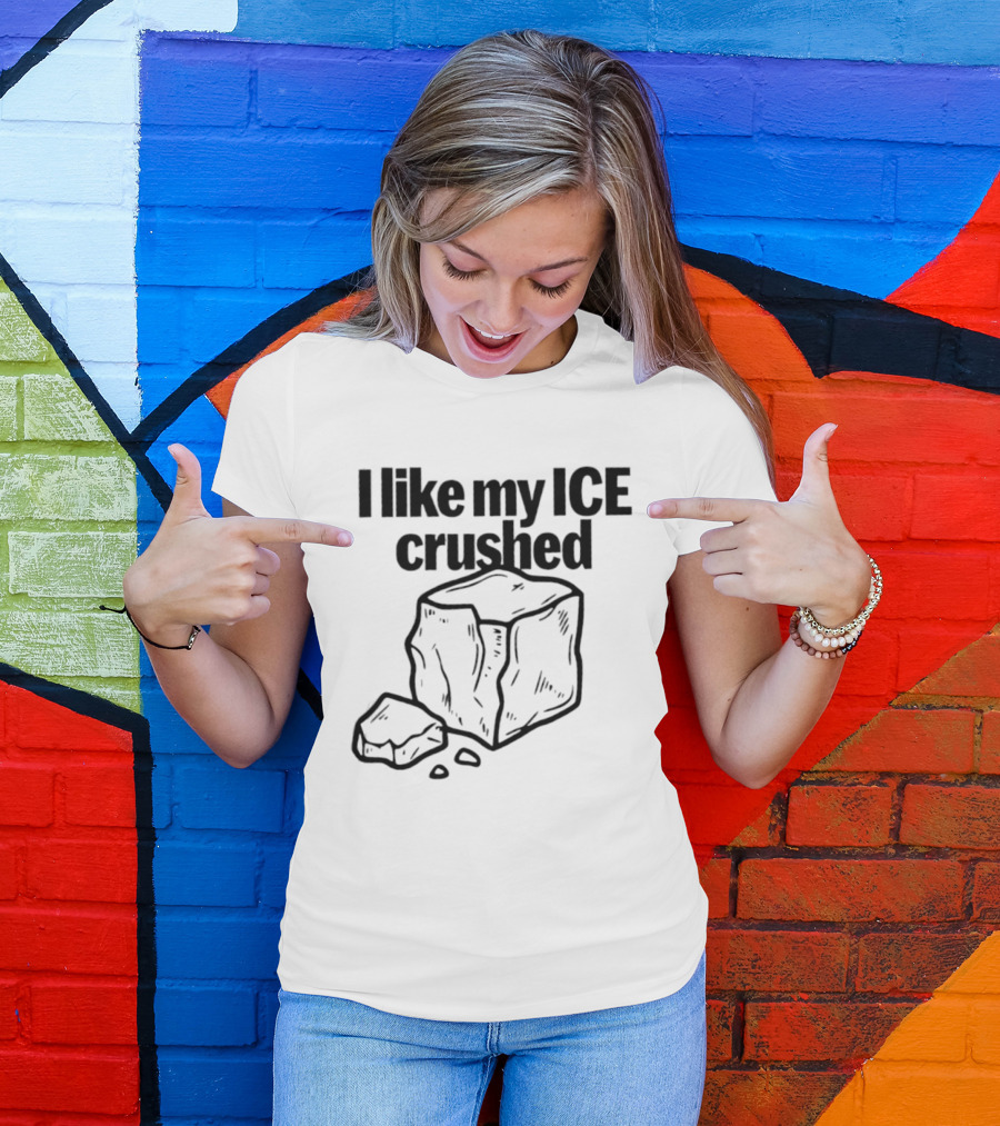I Like My Ice Crushed Funny Cool Pun Graphic Block Drawing T-Shirt