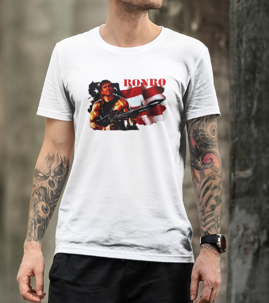 Ronbo Ronald Reagan Rambo With American Flag 80s President T-Shirt