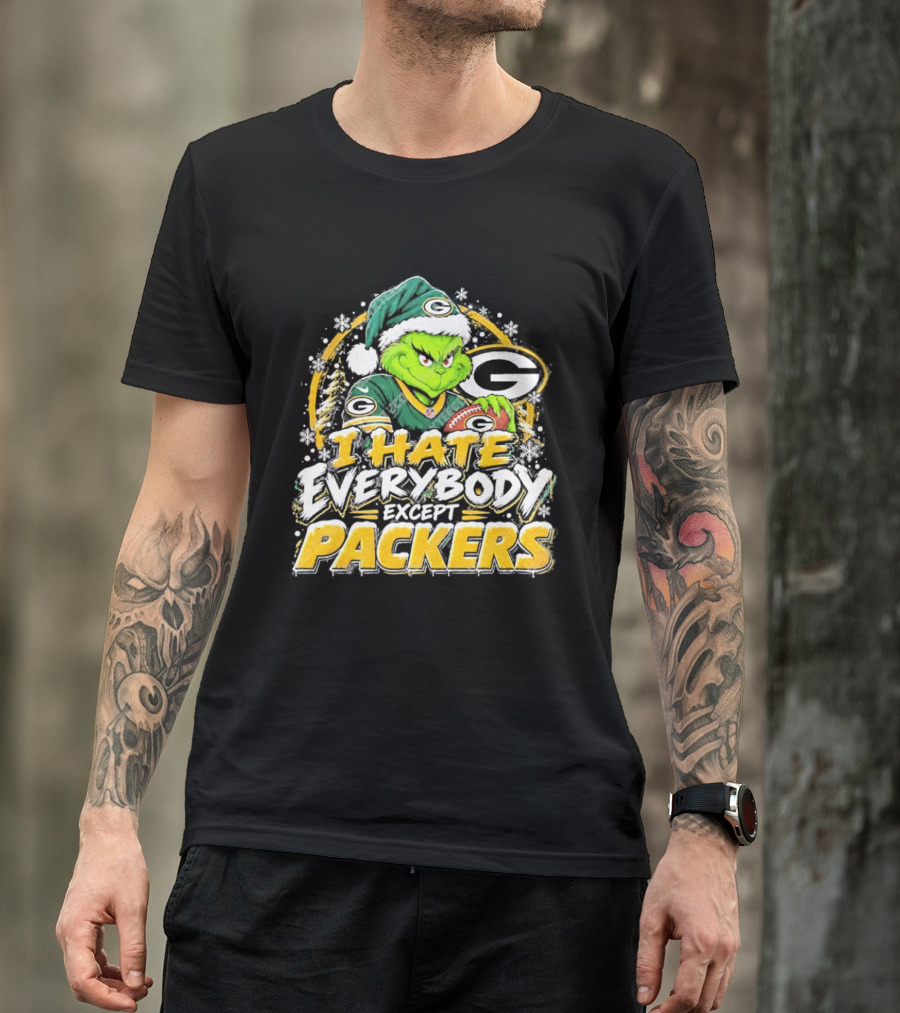 Green Bay Packers Grinch I Hate Everybody Except Packers Fans Christmas Holiday T-Shirt