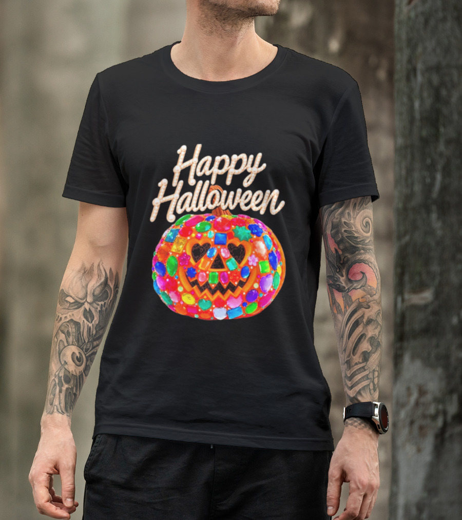 Happy Halloween Colorful Candy Gem Pumpkin Mask T-Shirt
