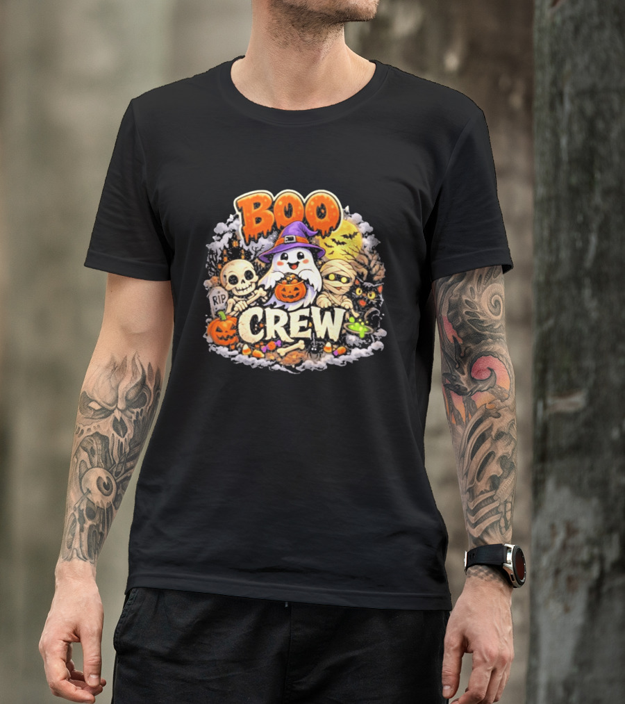 Boo Crew Ghost Halloween Skeleton Mummy Black Cat Pumpkin T-Shirt