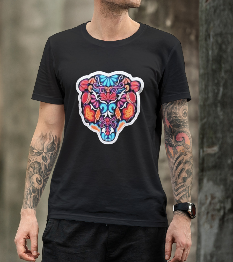 Chicago Bears 2026 Latino Heritage Month Los Bears Vibrant Floral Bear Head T-Shirt