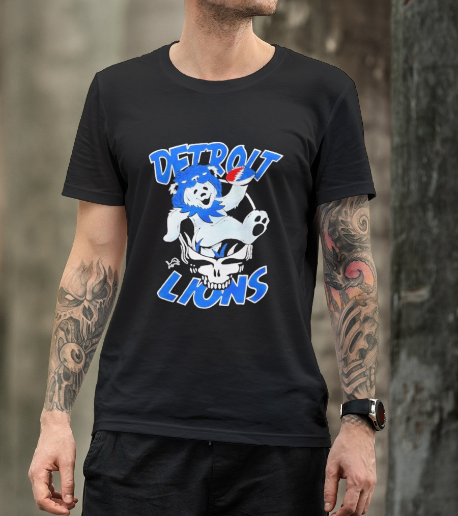 Detroit Lions Grateful Dead Bear With Skull T-Shirt