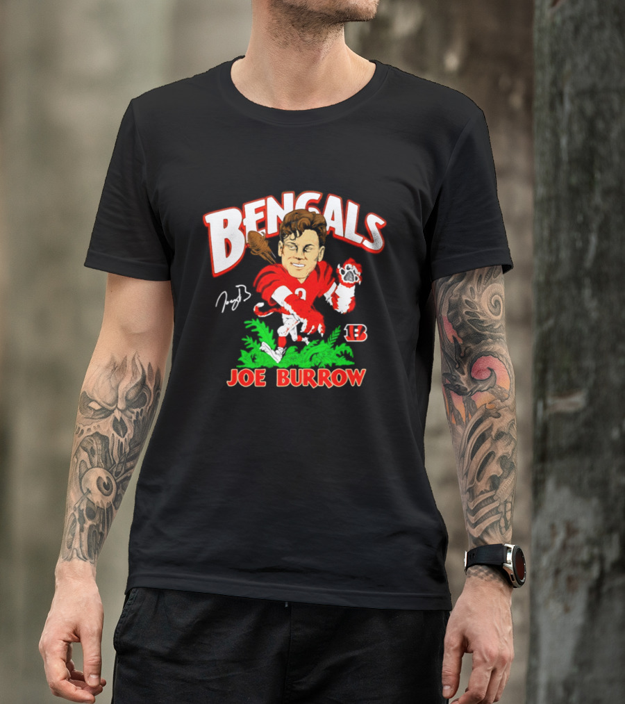 Bengals Joe Burrow Cartoon Signature B Football Player T-Shirt