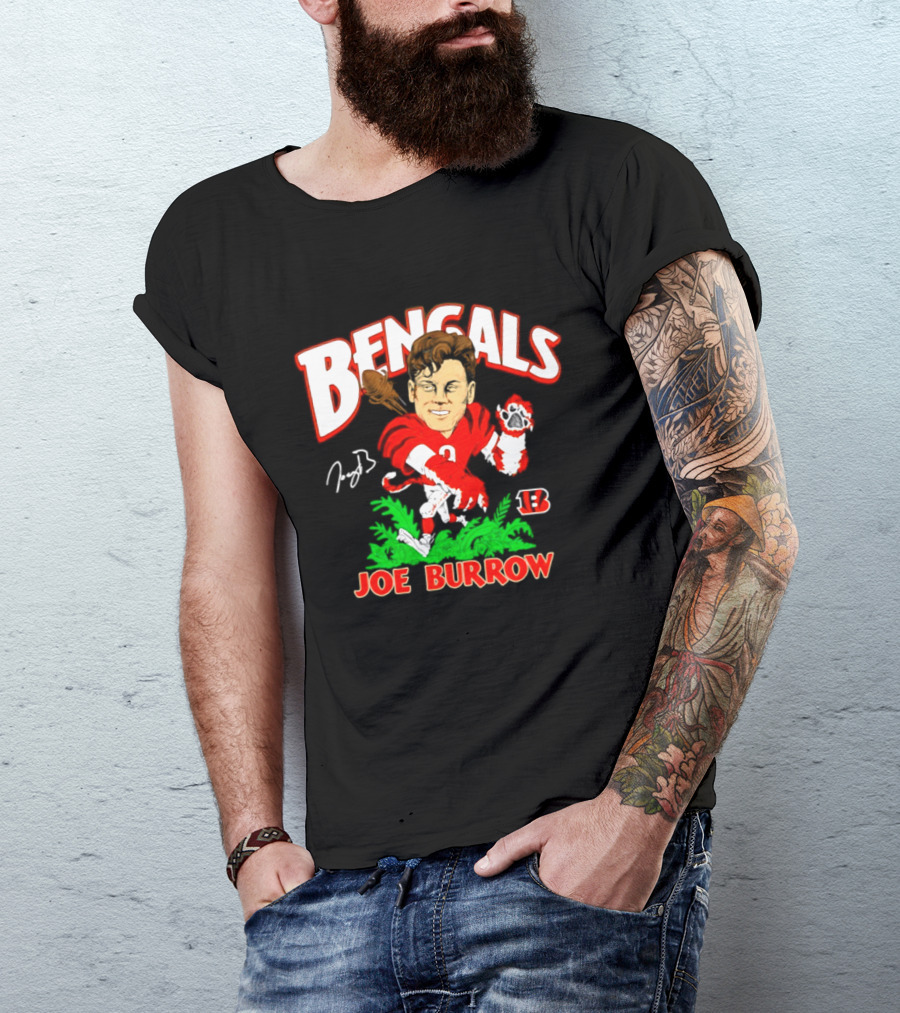 Bengals Joe Burrow Cartoon Signature B Football Player T-Shirt