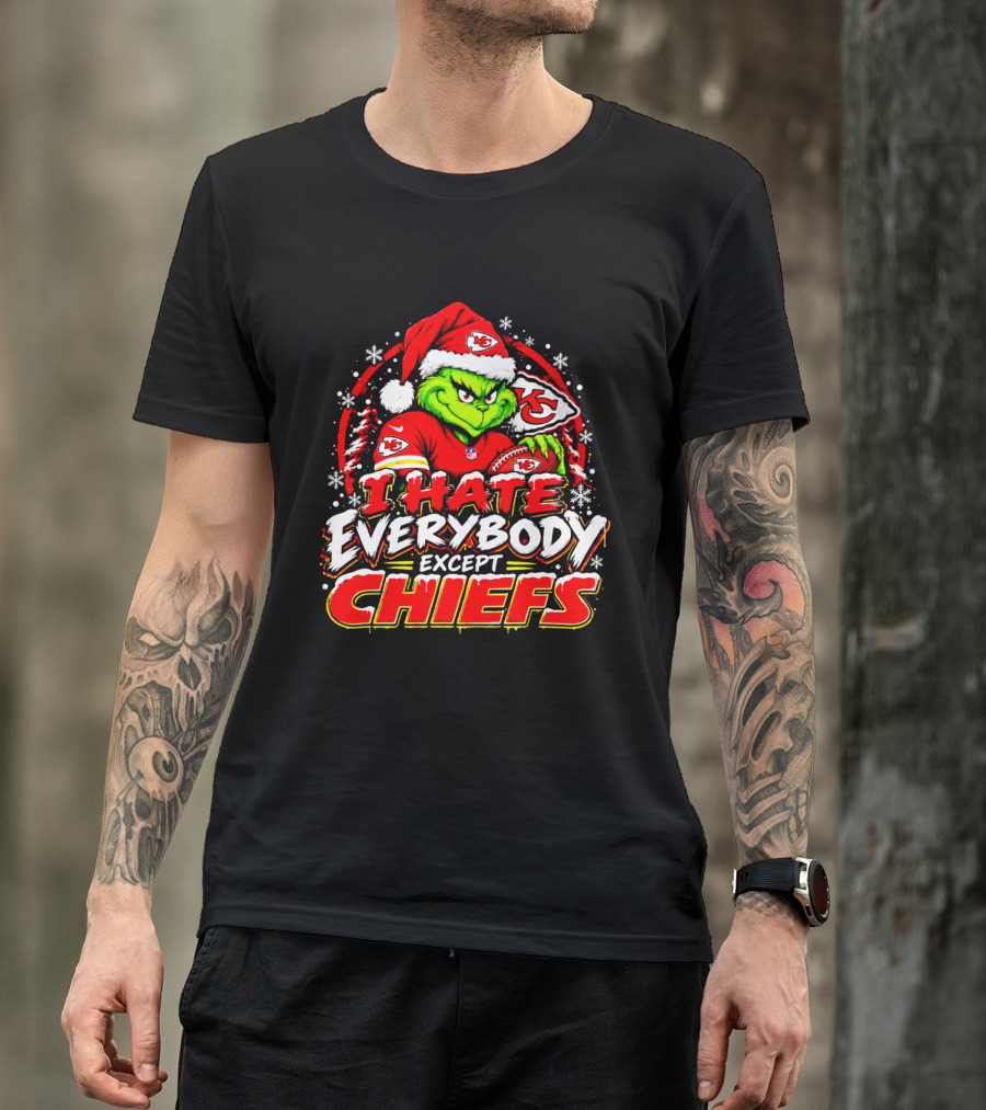 Kansas City Chiefs Grinch I Hate Everybody Except Chiefs Fans Christmas Holiday T-Shirt