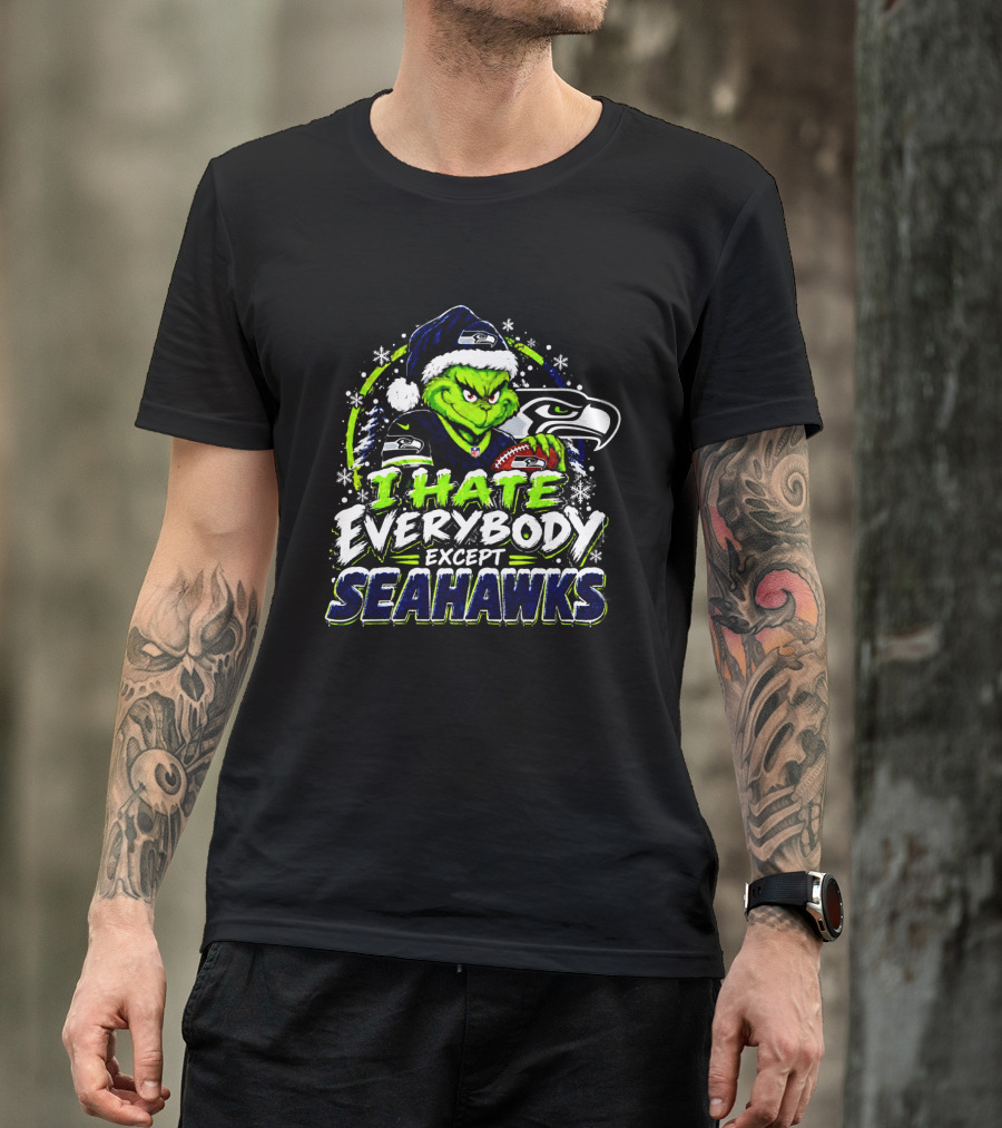 Seattle Seahawks Grinch I Hate Everybody Except Seahawks Holiday T-Shirt