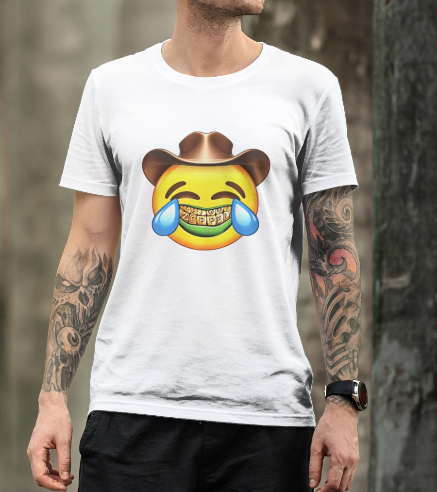 Emoji Green Guy Cowboy Tears Of Joy Zeppel Teeth Grills T-Shirt