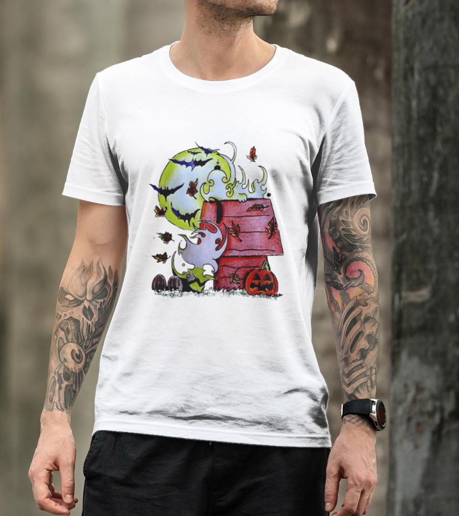 Snoopy Halloween Peanuts Moon Pumpkin Bats And Leaves T-Shirt