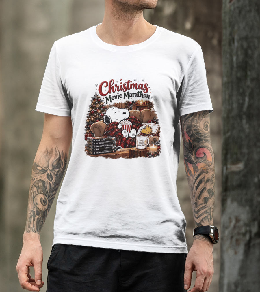 Christmas Movie Marathon Snoopy Popcorn Pajamas T-Shirt