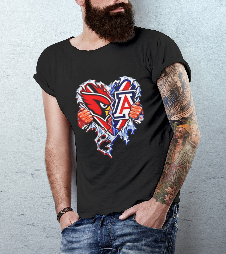Arizona Cardinals And Wildcats Ripped Heart Dual Team Spirit T-Shirt