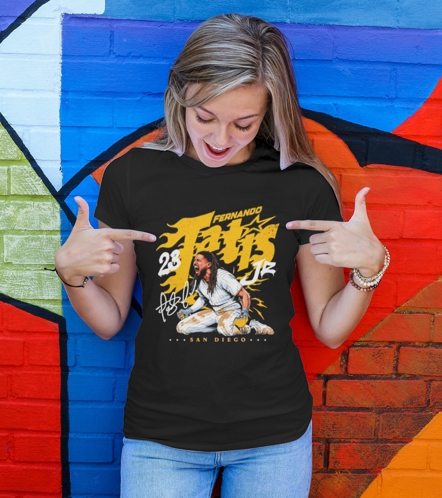 Fernando Tatis Jr 23 San Diego Padres Scream Slide Signature T-Shirt