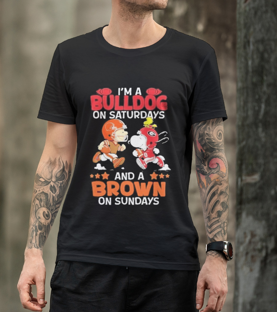 I'm A Bulldog On Saturdays And A Brown On Sundays Football Peanuts Snoopy Woodstock T-Shirt
