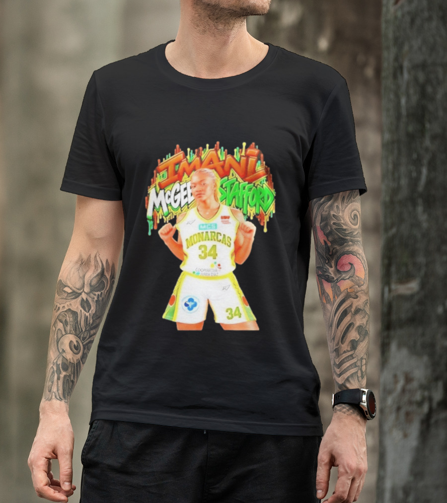 Imani McGee Stafford Monarcas 34 Basketball Player Vibrant Graffiti T-Shirt