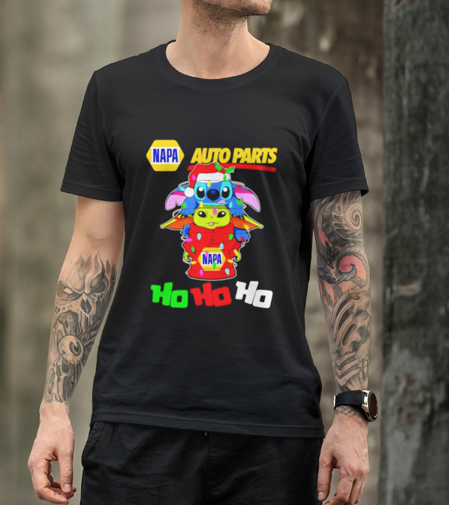 NAPA Auto Parts Baby Yoda Stitch Christmas 2026 Ho Ho Ho T-Shirt