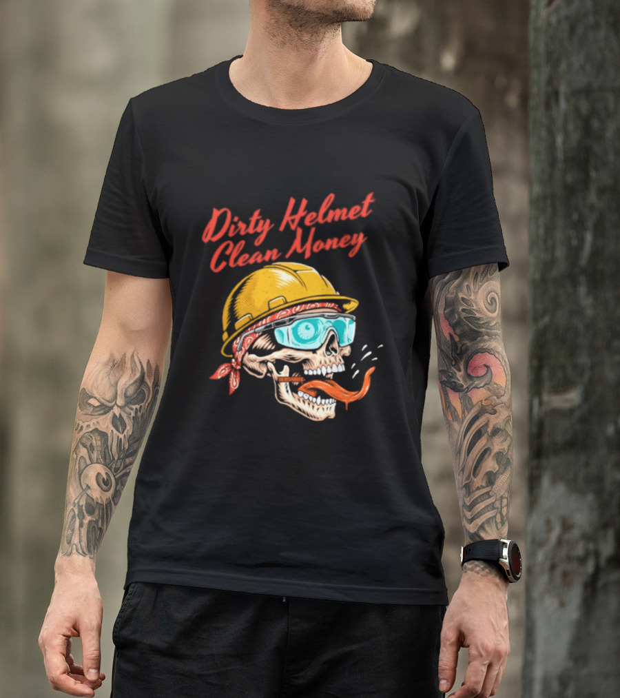 Dirty Helmet Clean Money Skull With Bandana And Goggles T-Shirt