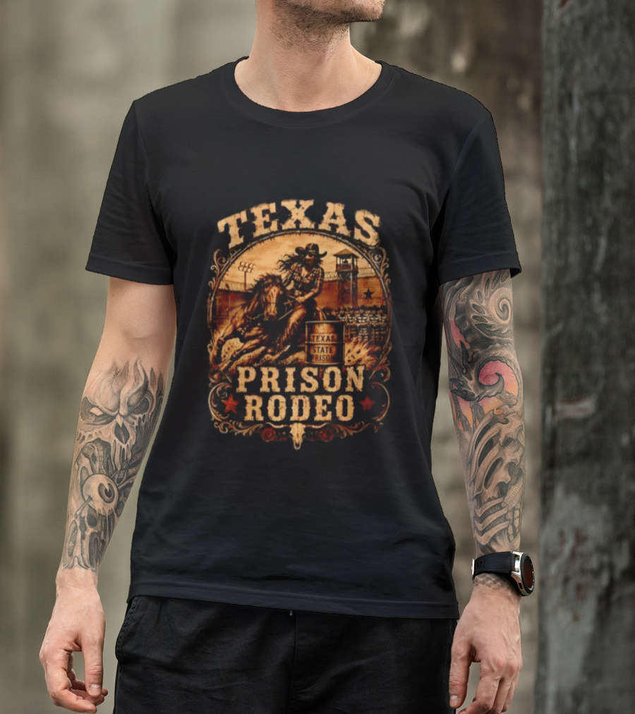 Texas State Prison Rodeo Cowgirl On Horse Western Scene T-Shirt