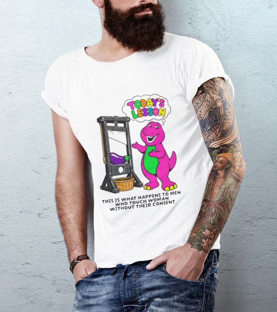 Today's Lesson Purple Dinosaur Guillotine Irony Consent Awareness T-Shirt