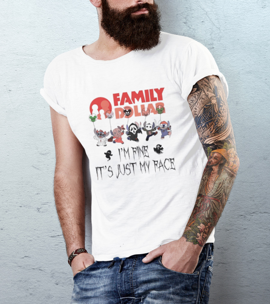 Family Dollar Stitch 2026 Halloween I'm Fine It's Just My Face T-Shirt