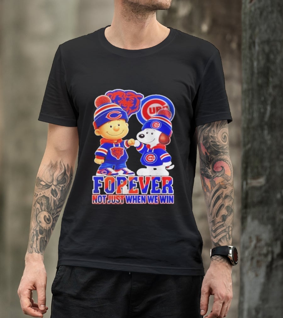 Charlie Brown Snoopy Fist Bump Chicago Bears Cubs Forever Not Just When We Win Football T-Shirt