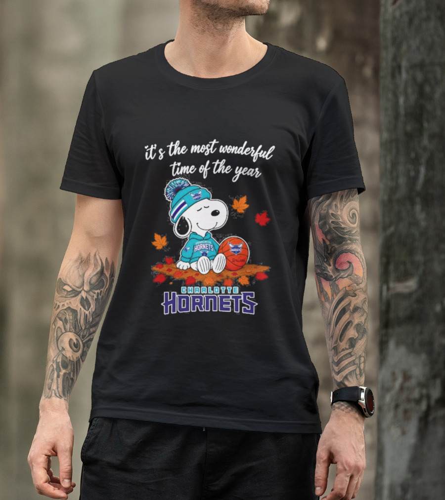 Charlotte Hornets Snoopy Autumn Football Most Wonderful Time Of The Year T-Shirt