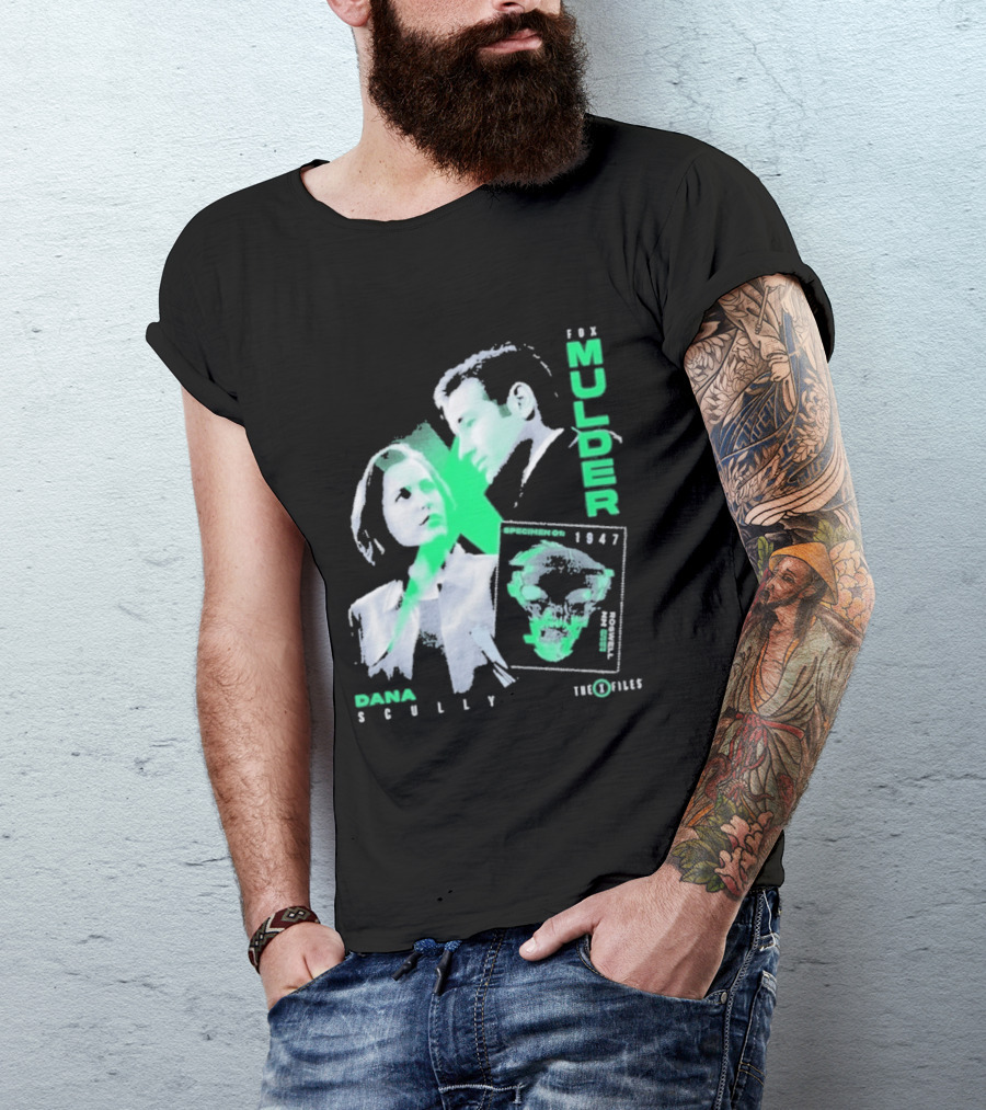 Fox Mulder Dana Scully The X Files 1997 Skull Print T-Shirt
