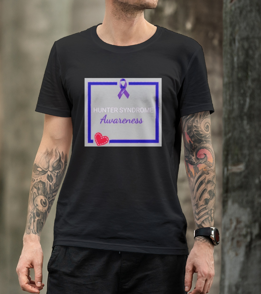 Hunter Syndrome Awareness Purple Ribbon And Heart Symbolization T-Shirt
