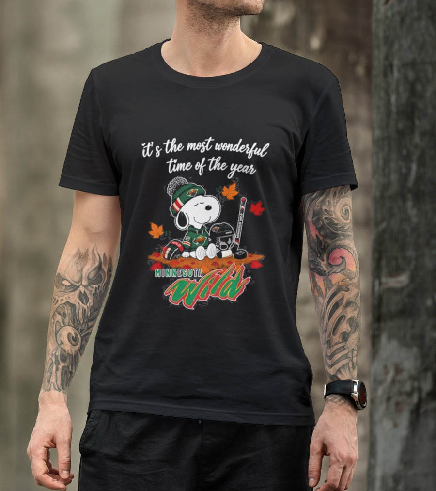 Minnesota Wild Snoopy Autumn Football Most Wonderful Time Of The Year T-Shirt