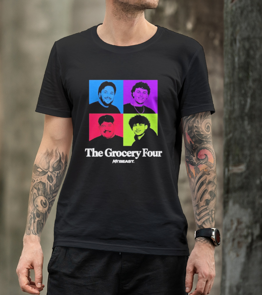 MrBeast Grocery Four Pop Art Style Colorful Portraits T-Shirt
