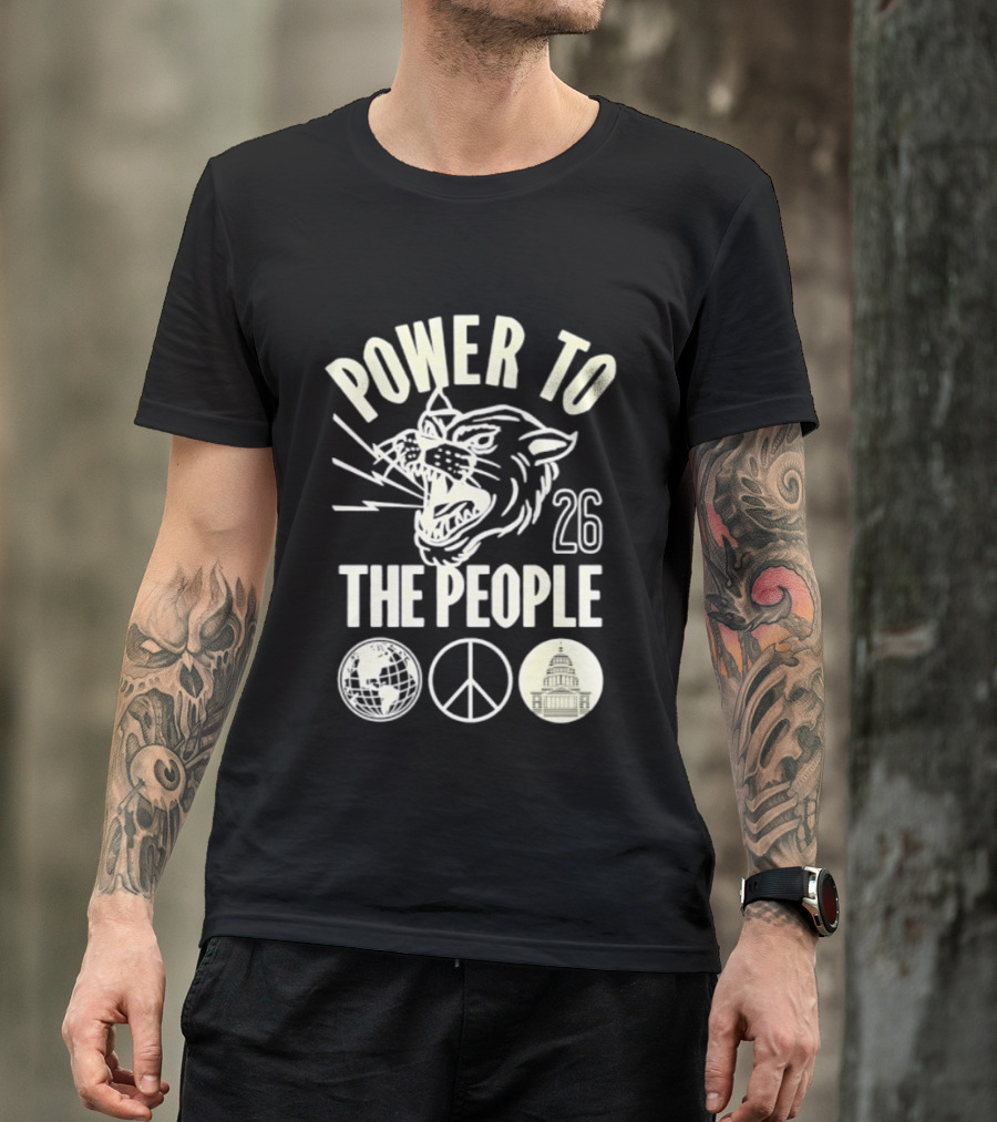 Power To The People 26 Roaring Panther Globe Peace Sign T-Shirt