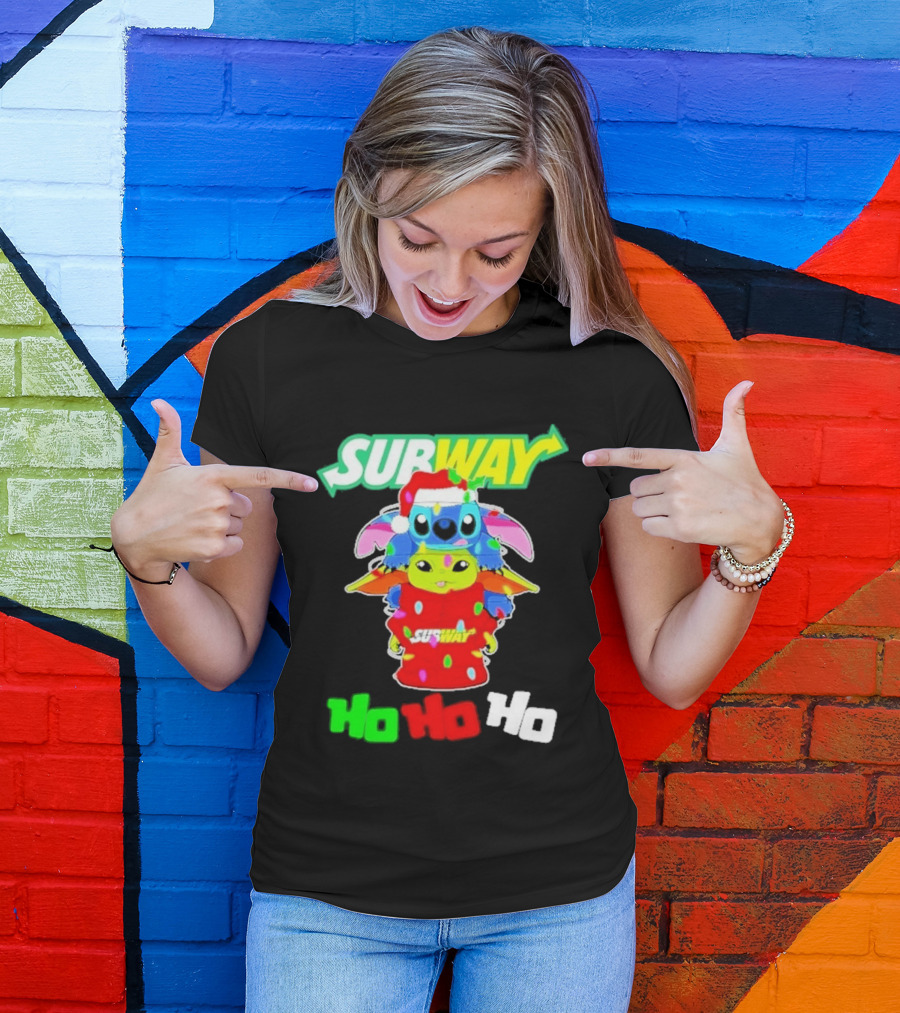 Subway Baby Yoda Stitch Christmas 2026 Ho Ho Ho T-Shirt