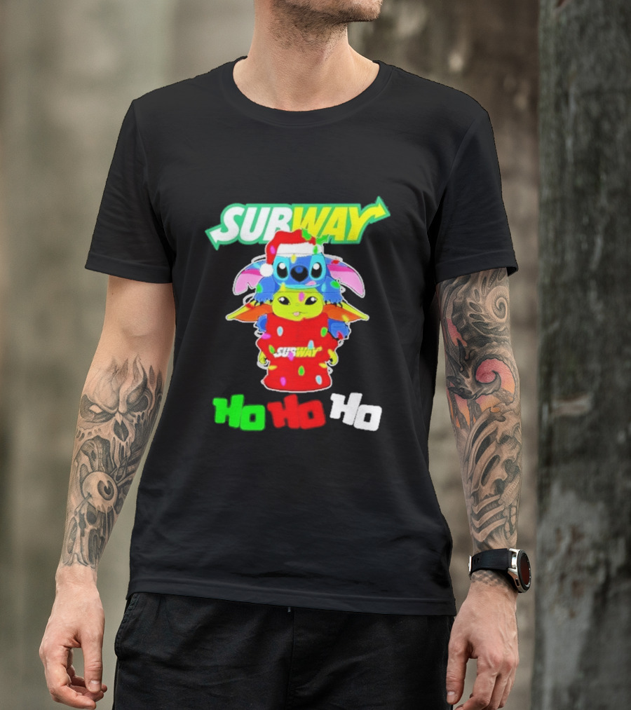 Subway Baby Yoda Stitch Christmas 2026 Ho Ho Ho T-Shirt