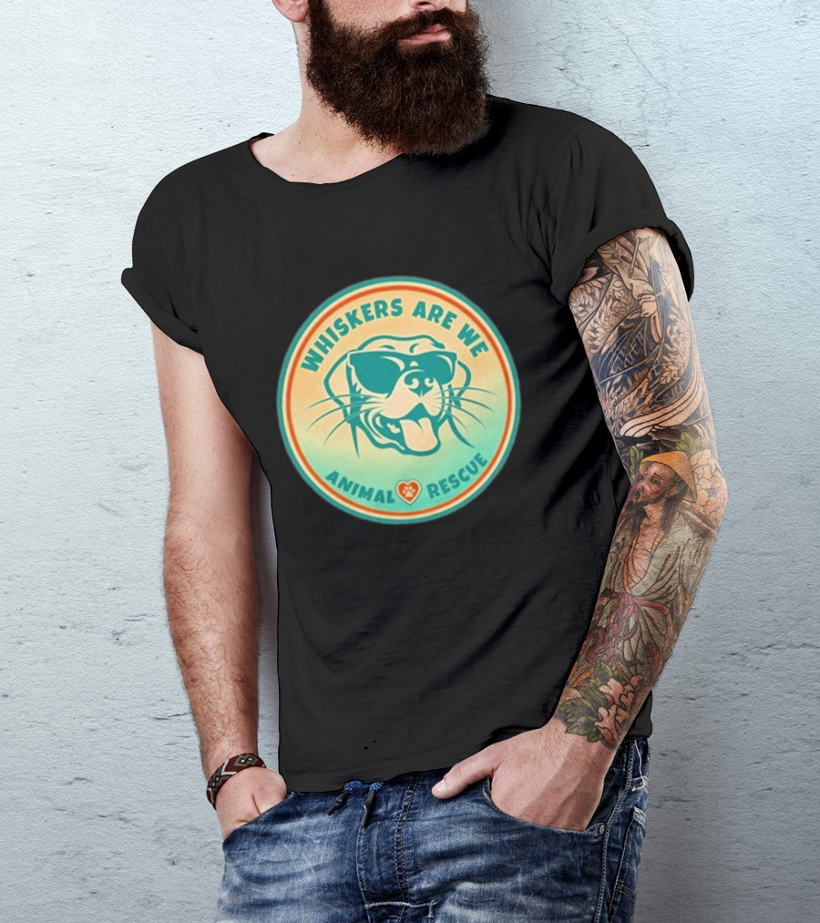 Whiskers Are We Animal Rescue Sunglasses Dog Paw Heart T-Shirt