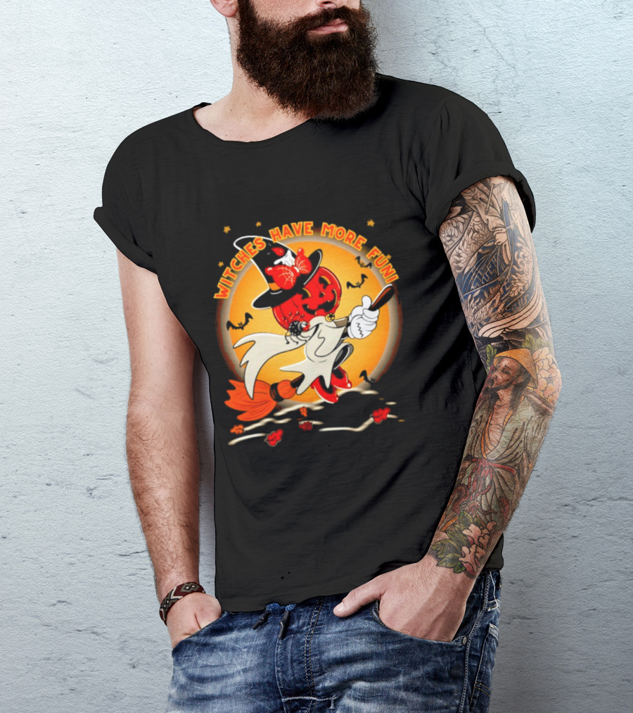 Witches Have More Fun Pumpkin Witch Riding Broomstick Halloween Magic T-Shirt