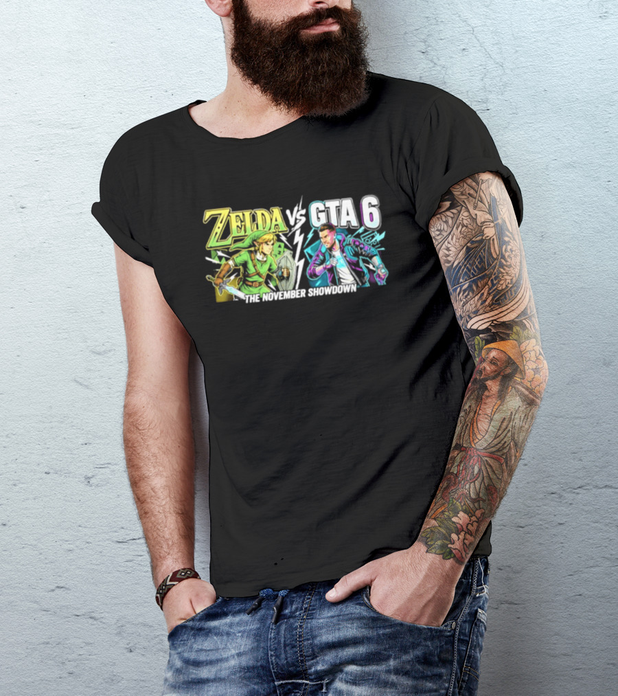 Zelda Vs GTA 6 The November Showdown Gaming Epic Clash T-Shirt