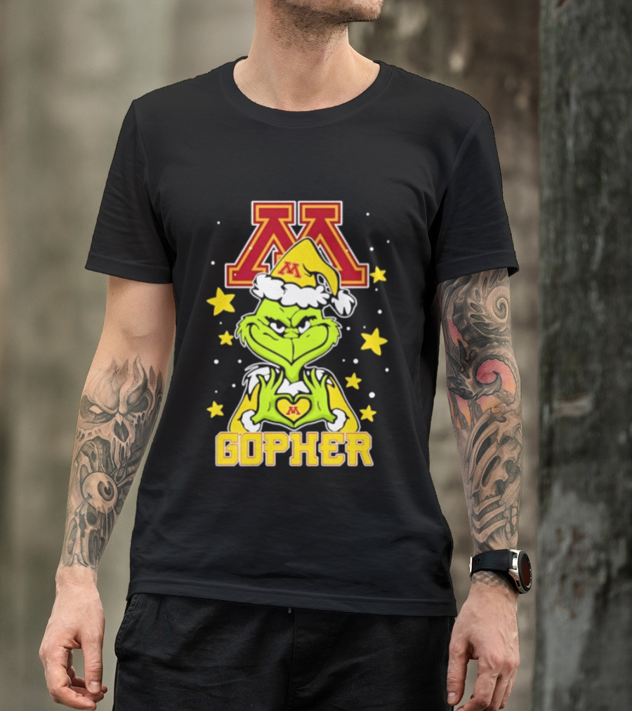 Minnesota Golden Gophers Santa Grinch Love Hands Christmas Football 2026 T-Shirt