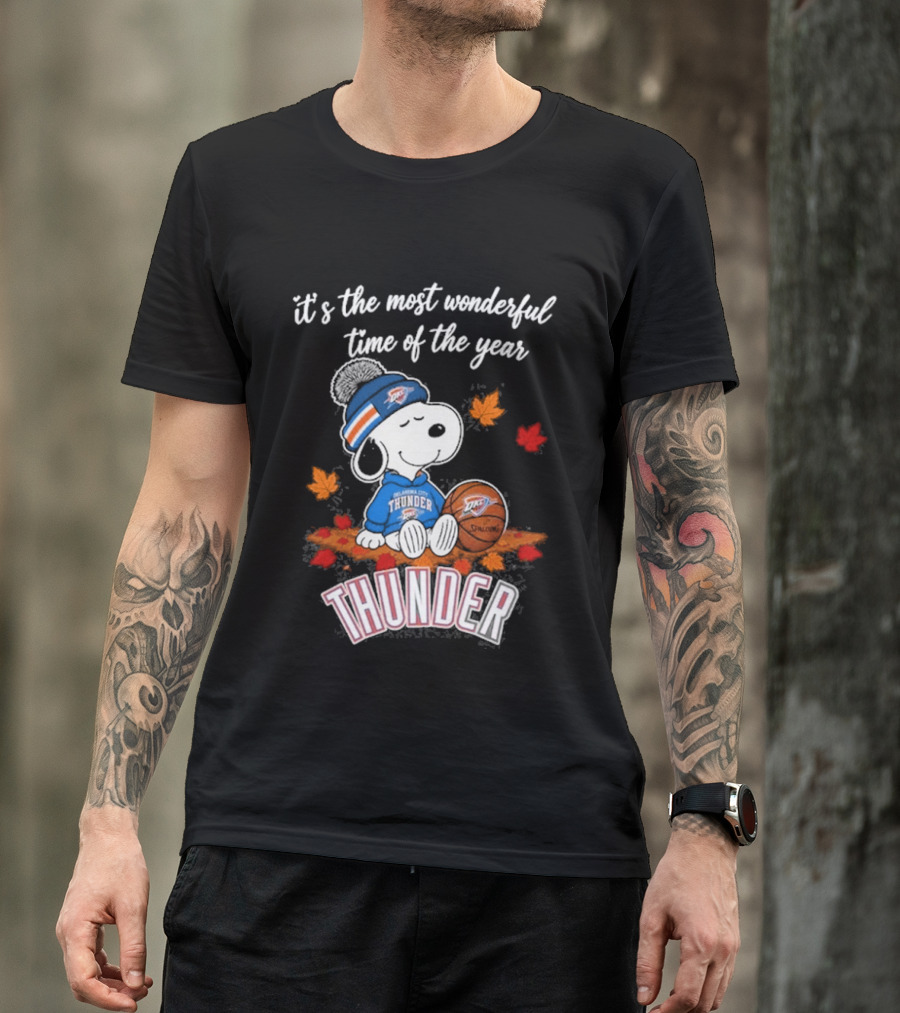 Oklahoma City Thunder Snoopy Most Wonderful Time Of The Year Autumn Football T-Shirt