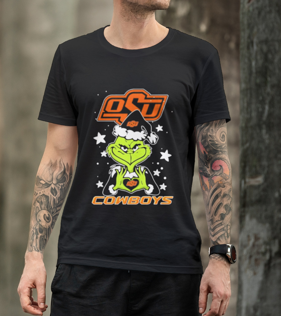 Oklahoma State Cowboys Grinch Love Hands Christmas Football 2026 T-Shirt