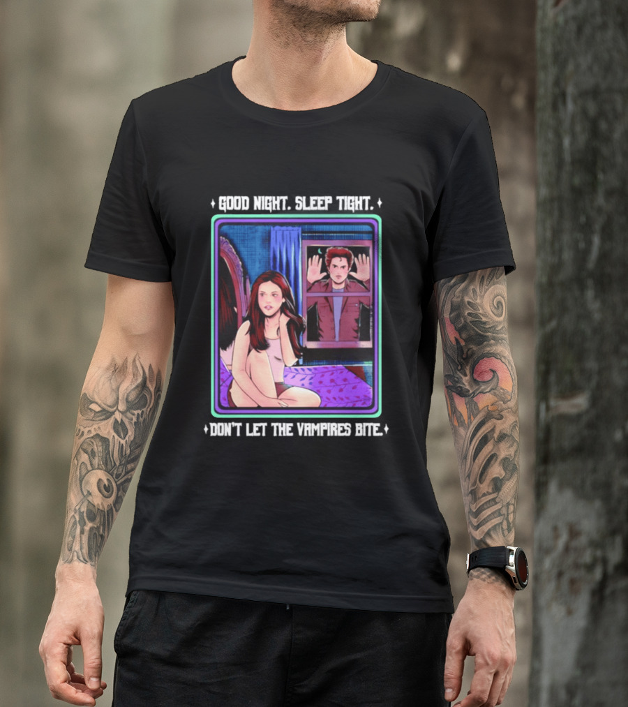 Good Night Sleep Tight Don't Let The Vampires Bite Twilight Bedroom Scene T-Shirt