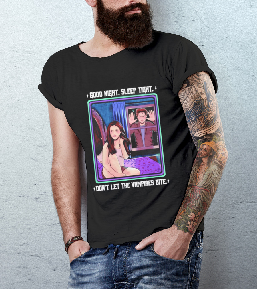 Good Night Sleep Tight Don't Let The Vampires Bite Twilight Bedroom Scene T-Shirt