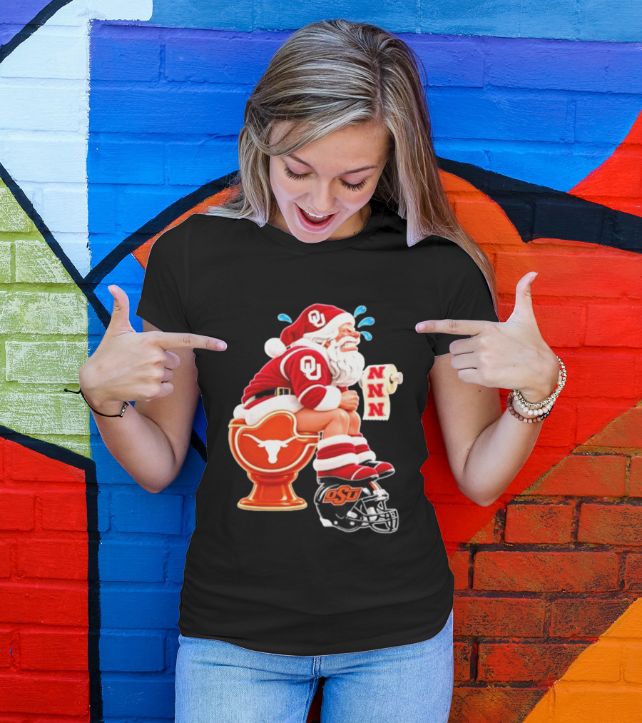 OU Oklahoma Sooners Santa Claus Toilet Texas Longhorns OSU Cowboys Football Meme T-Shirt