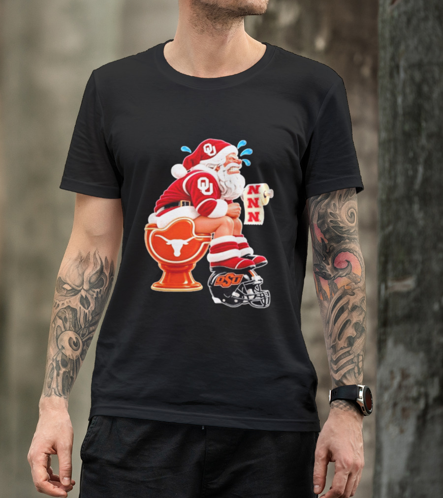 OU Oklahoma Sooners Santa Claus Toilet Texas Longhorns OSU Cowboys Football Meme T-Shirt