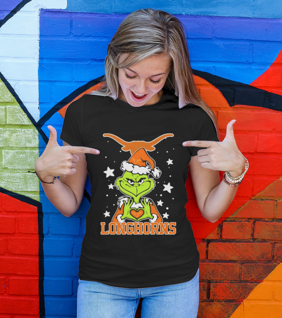 Texas Longhorns Grinch Christmas Love Hands Football 2026 T-Shirt