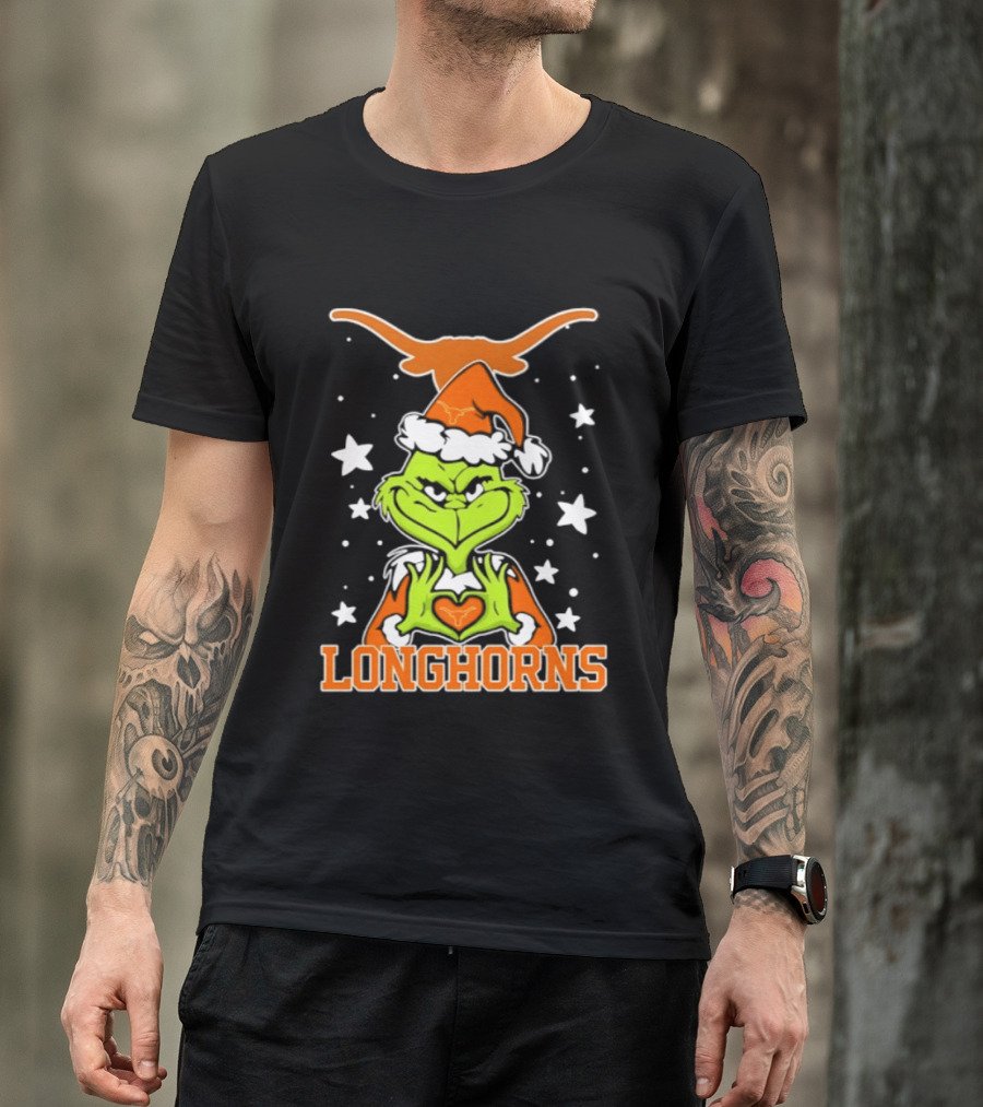 Texas Longhorns Grinch Christmas Love Hands Football 2026 T-Shirt