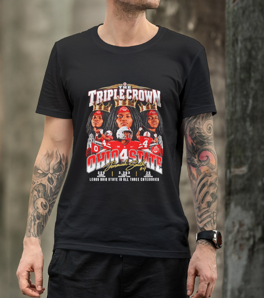 Ohio State Buckeyes Jeremiah Smith #4 The Triple Crown Leading In All Three Categories T-Shirt
