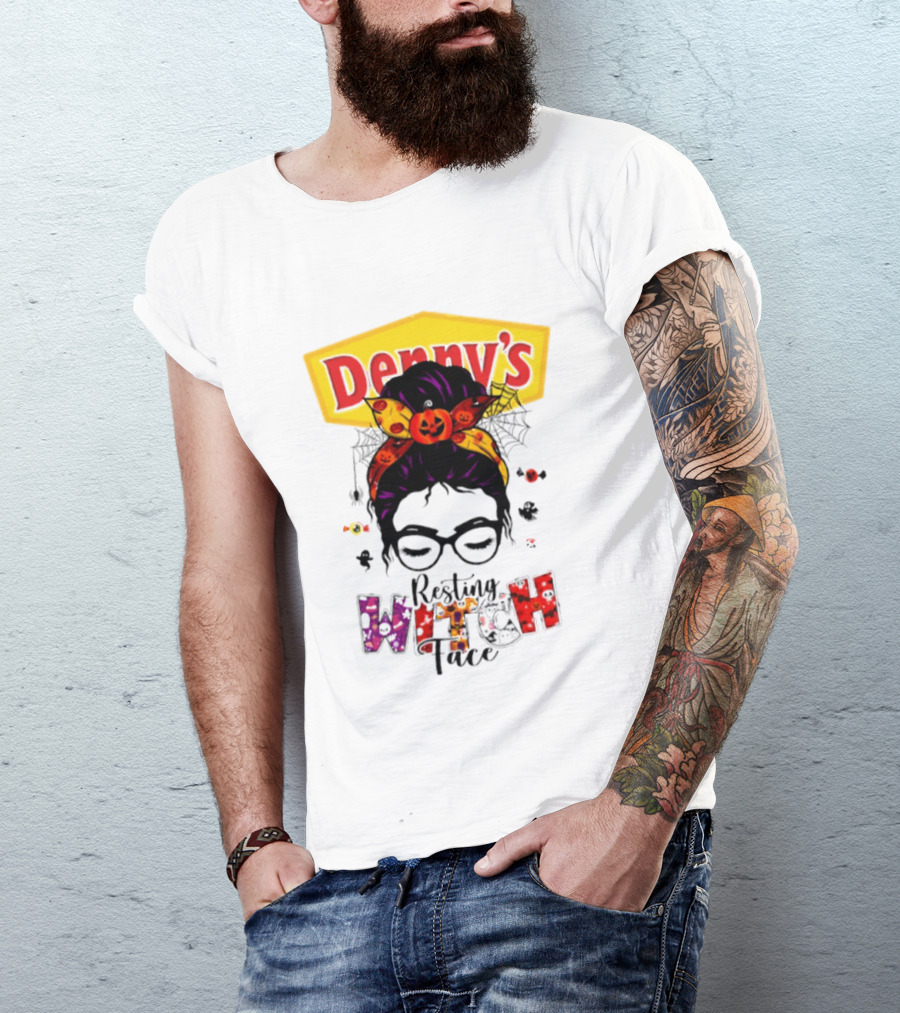 Denny's Resting Witch Face Halloween 2026 Pumpkin Headband And Web Glasses T-Shirt