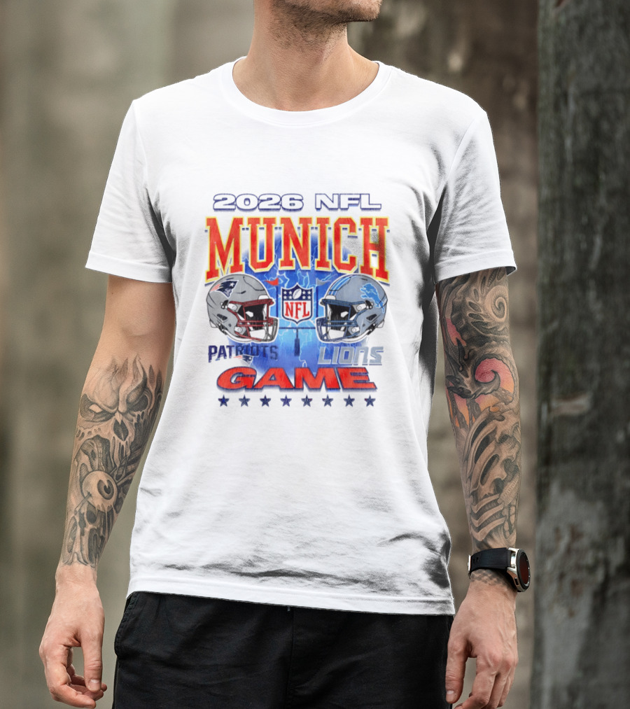 2026 NFL Munich Game New England Patriots Vs Detroit Lions Helmets T-Shirt