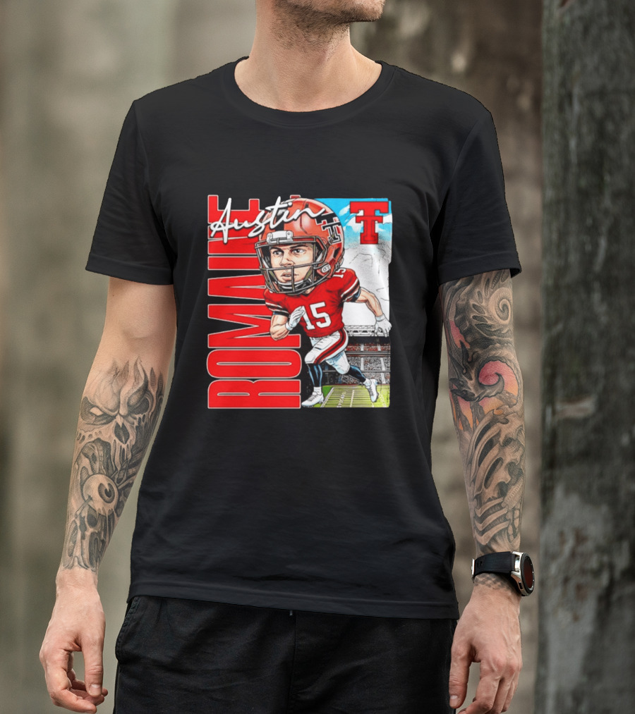 Austin Romaine Texas Tech Red Raiders Football NCAA Stadium Caricature T-Shirt