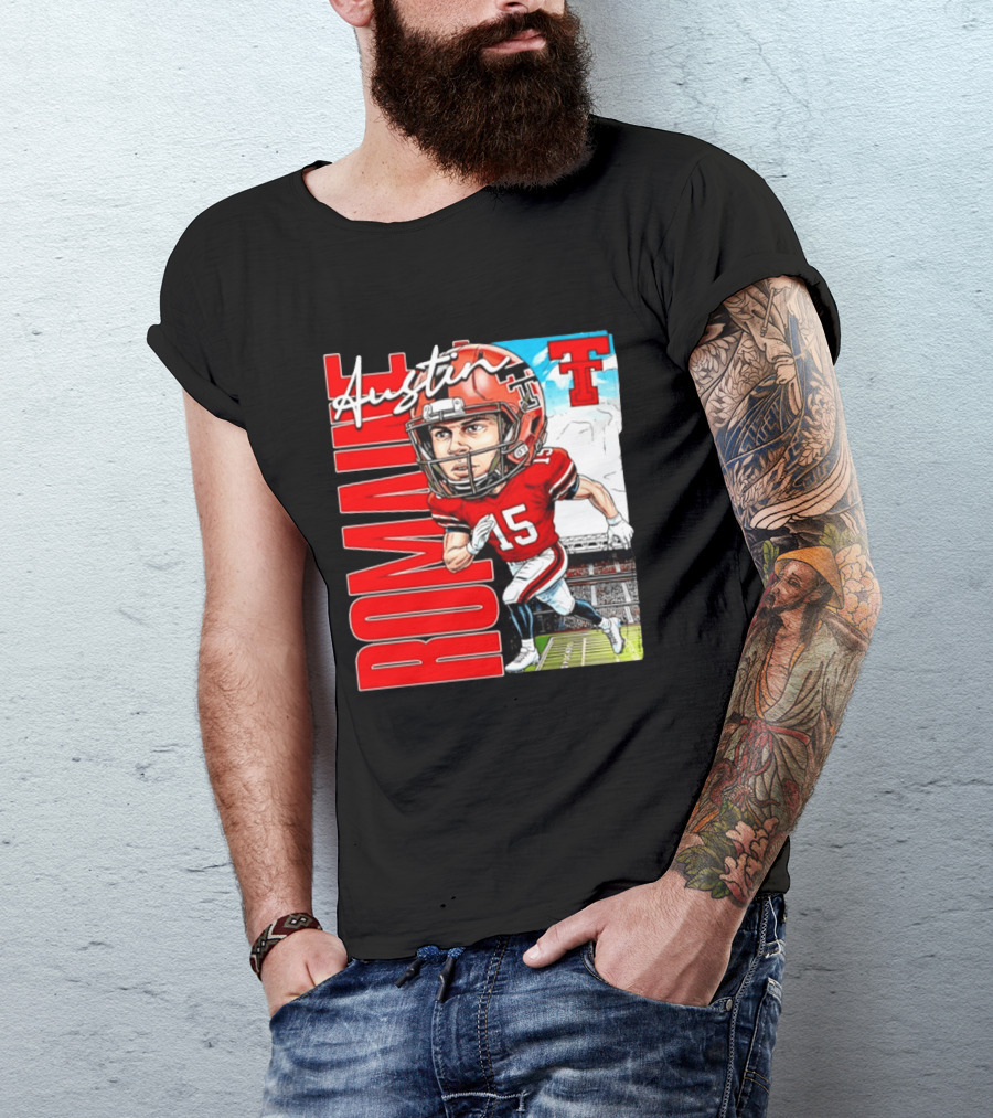 Austin Romaine Texas Tech Red Raiders Football NCAA Stadium Caricature T-Shirt