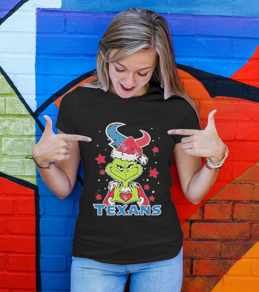 Houston Texans Grinch Love Hands Christmas Football 2026 T-Shirt